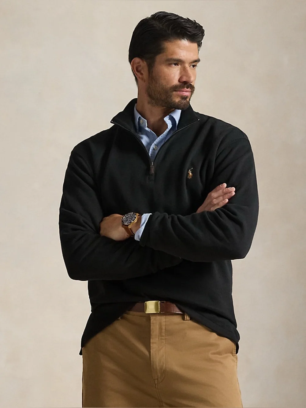Polo Ralph Lauren Estate-Rib Quarter-Zip Pullover Sweater Black M